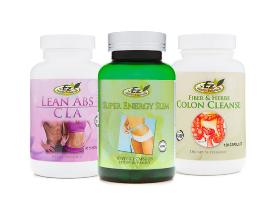 Summer Body Supplements Kit with Super Energy Slim, EZ Fiber & Herbs Colon Cleanse and Lean Abs CLA - EZ Health Solutions